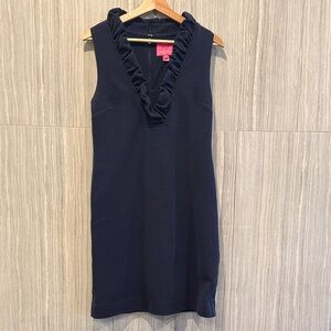 Lilly Pulitzer Navy Ruffle V-Neck Tisbury Dress